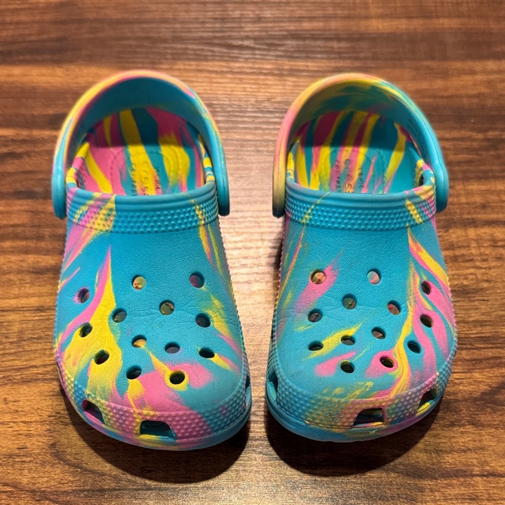 CROCS Kids Sandals in Blue, Pink, and Yellow